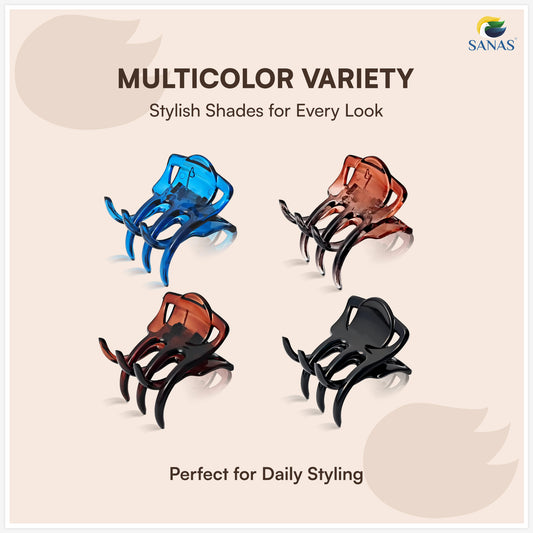 SANAS (4 Pcs) Korean Hair Claw Clips Stylish Aesthetic Clutchers Hair Accessories for Women and Girls Versatile 4 Shades (4 Pcs)