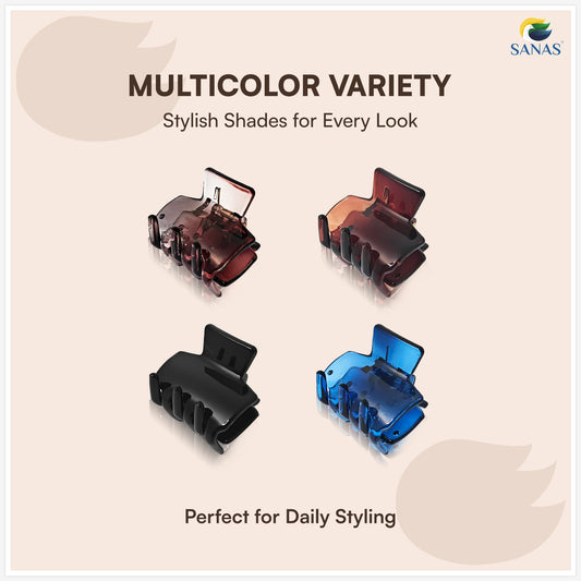 SANAS (4 Pcs) Plastic Hair Claw Clips Stylish Aesthetic Clutchers Hair Accessories for Women and Girls Versatile 4 Shades (4 Pcs)