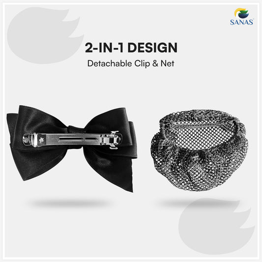 Sanas Hair Clip Juda Net For Women Black Bow- Golden Love Tag (1Pc)