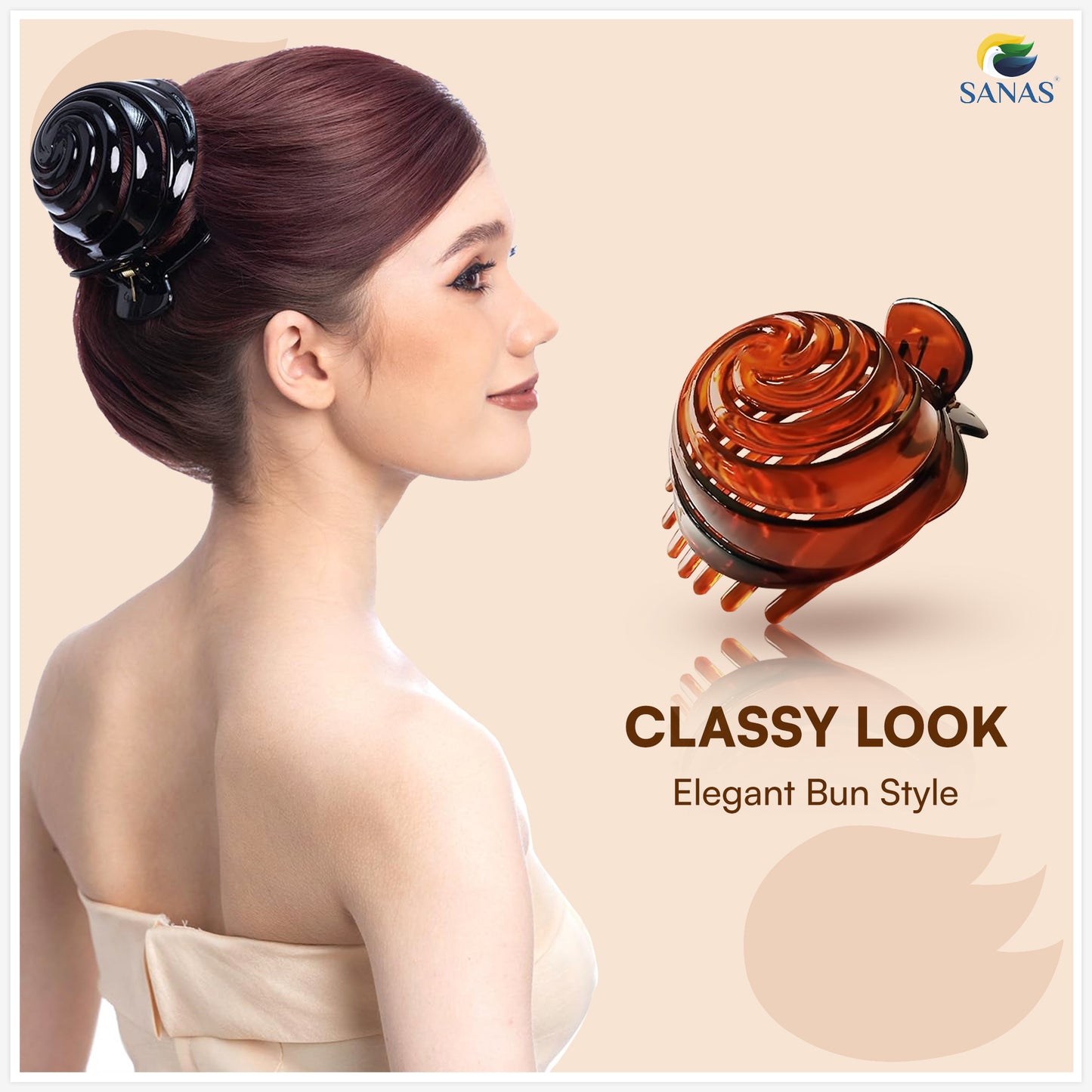 Sanas Hair Clips For Woman Spiral Shell Pattern Korean Clips (3Pcs)