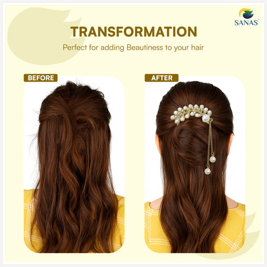 Sanas  Leaf Shape Pearl U Pin For Hair Styling Juda Pin Bun Accessories 1Pc Golden