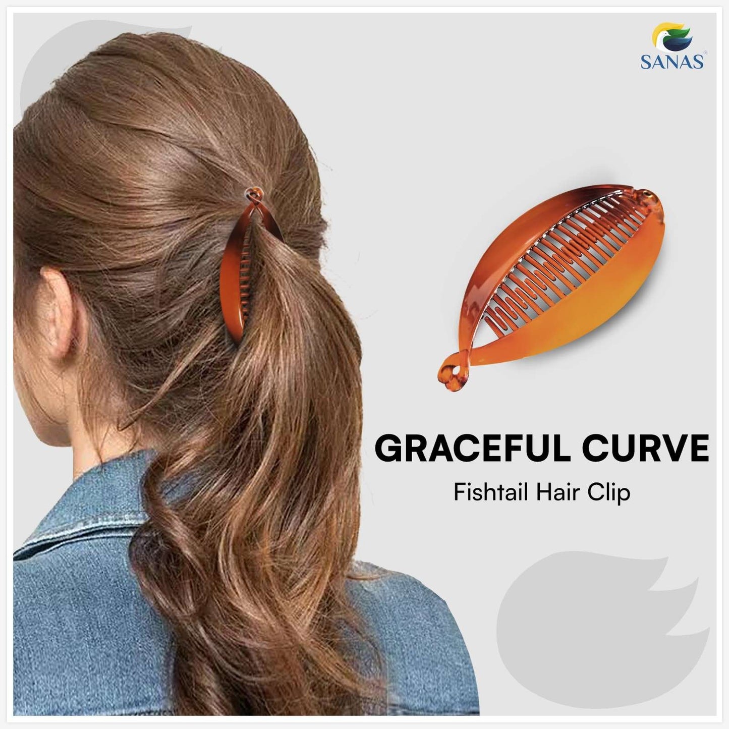 SANAS (3 Pcs) Fishtail Hair Banana Clip Strong Grip Stylish Hair Accessories for Women (3 Pcs)