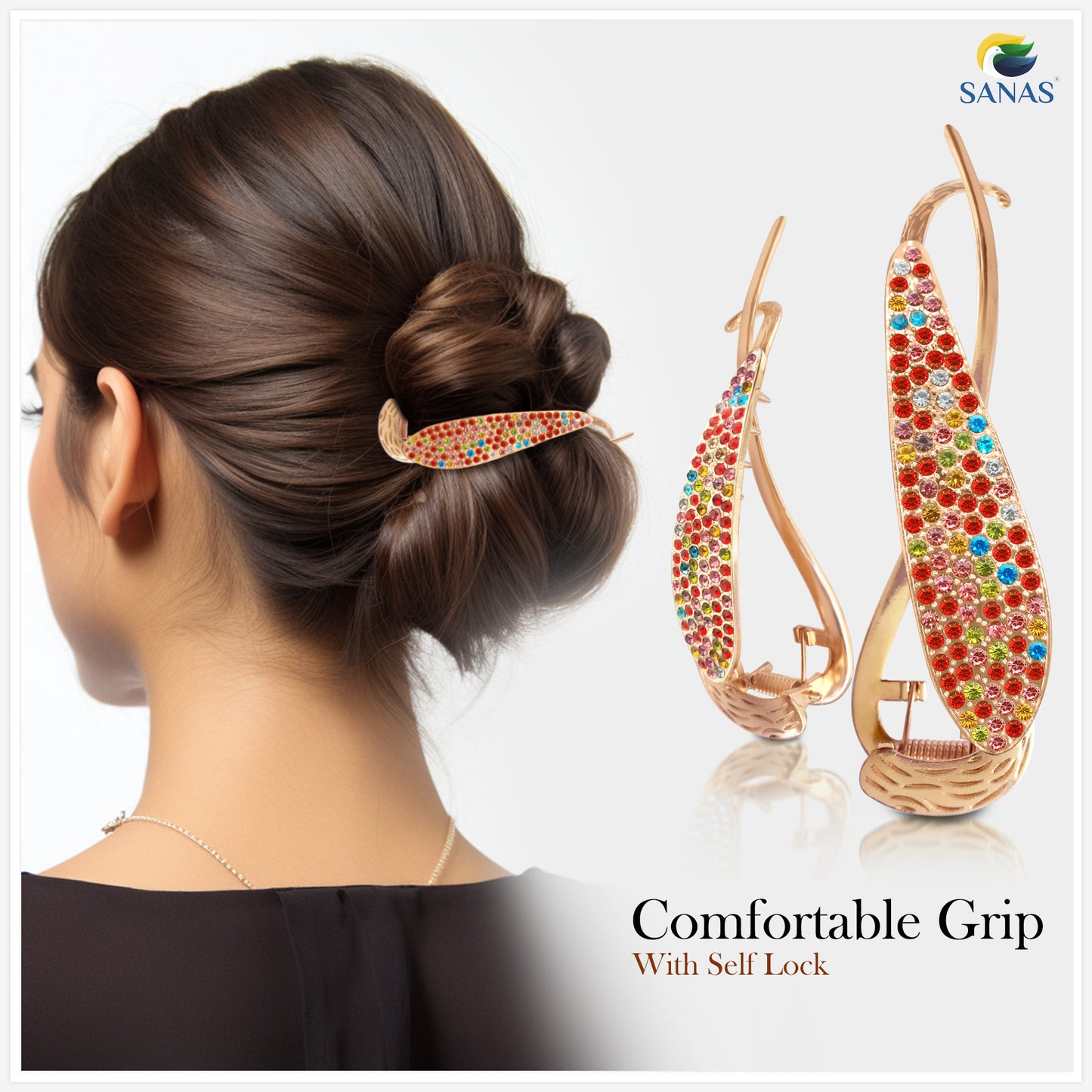 Sanas Multicolor Diamond Banana Clip - 6Pcs