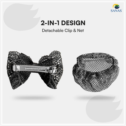 Sanas  Ribbon Barrette Bow Net (Black Net) 1 Pc