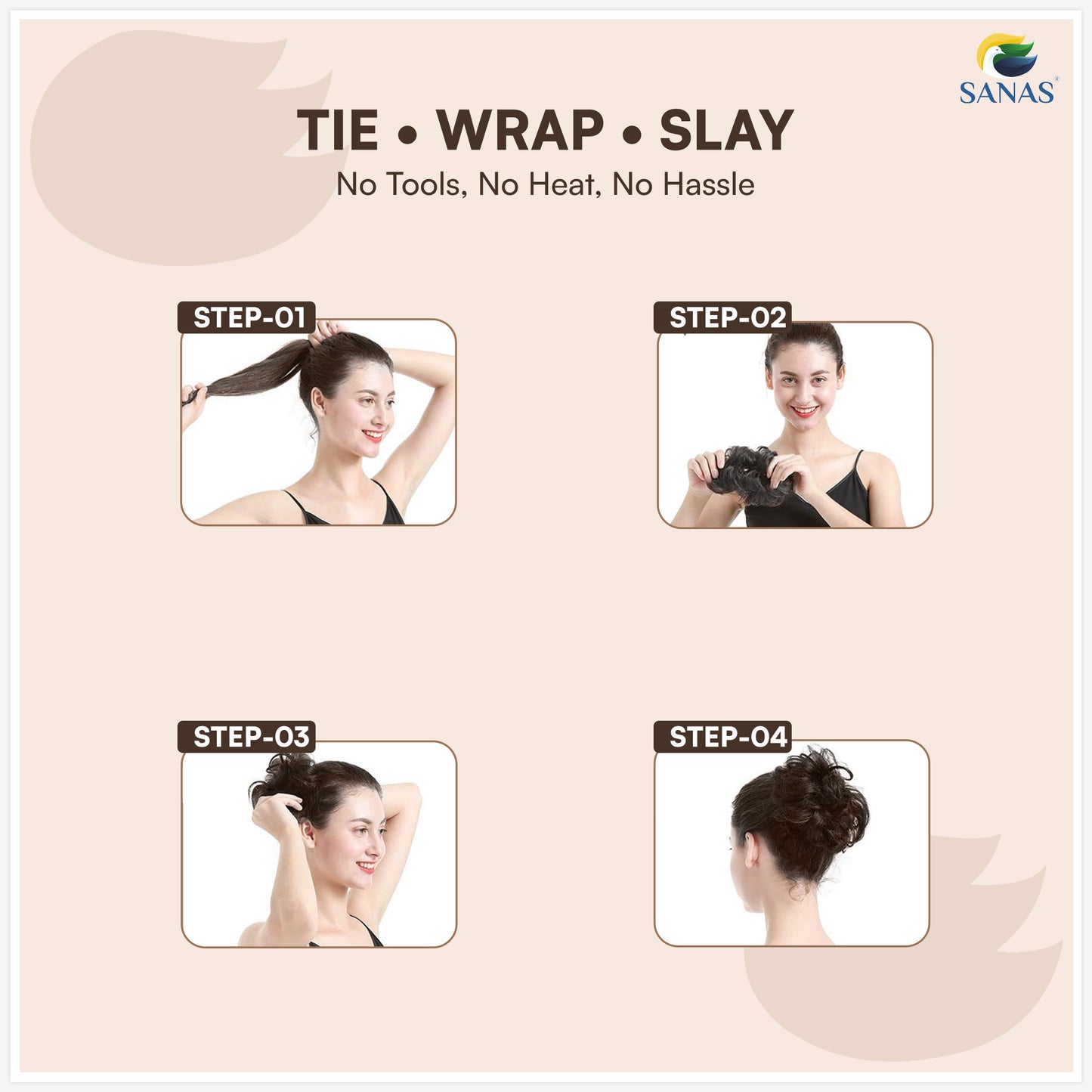 Natural look messy bun hair extension brown