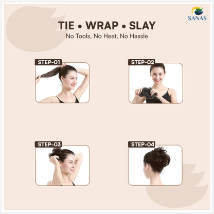 Natural look messy bun hair extension brown