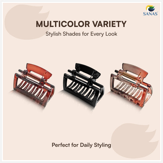 SANAS (3 Pcs) Plastic Hair Claw Clips Stylish Aesthetic Clutchers Hair Accessories for Women and Girls Versatile 3 Shades (3 Pcs)