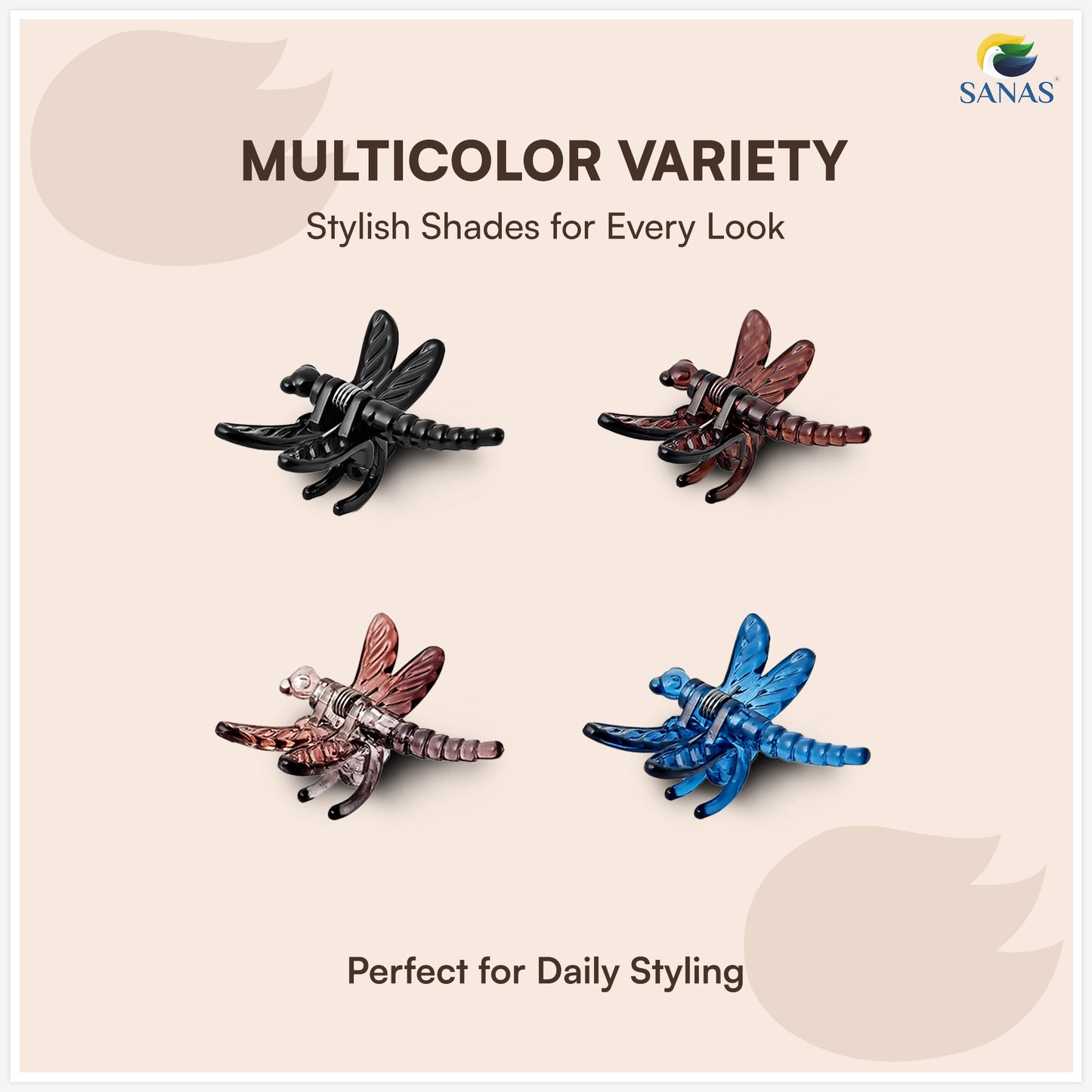 Sanas (4Pcs) Hair Clips For Girls Chic Dragonfly Clutchers For Hair Clips For Women Stylish Claw Clips For Women Aesthetic Cute Hair Accessories Fashion Accessories For Girls Teenage 4 Shades (4Pcs)