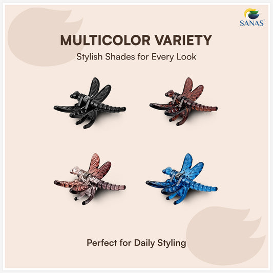 Sanas (4Pcs) Hair Clips For Girls Chic Dragonfly Clutchers For Hair Clips For Women Stylish Claw Clips For Women Aesthetic Cute Hair Accessories Fashion Accessories For Girls Teenage 4 Shades (4Pcs)