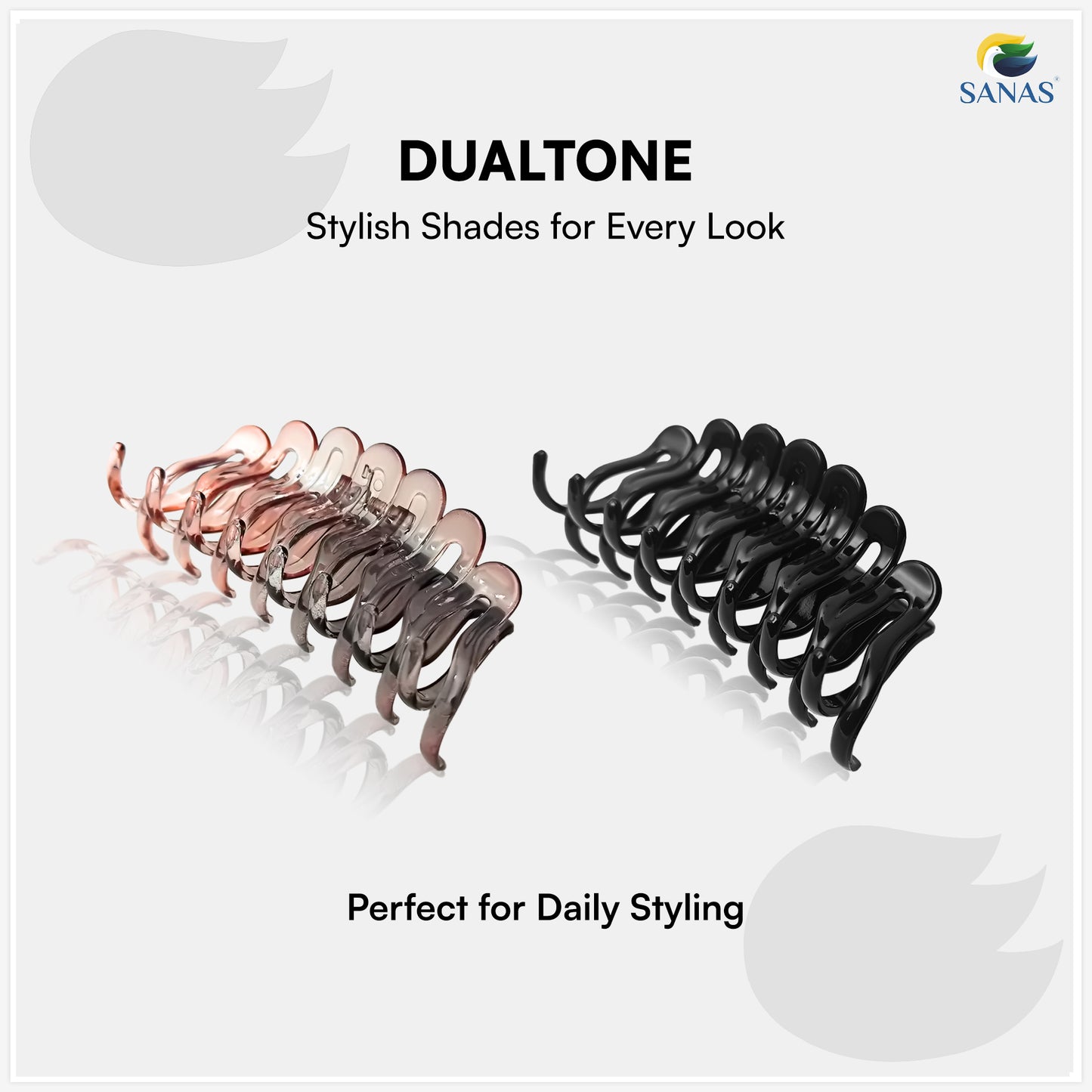 SANAS (2 Pcs) Korean Hair Claw Clips Stylish Aesthetic Clutchers Hair Accessories for Women and Girls Versatile Black and Dual Tone (2 Pcs)