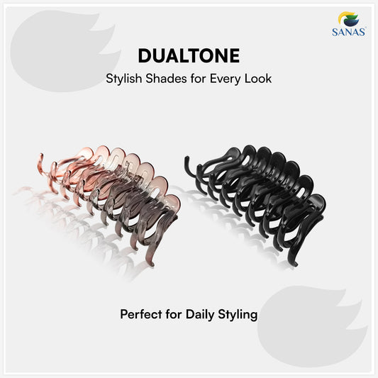 SANAS (2 Pcs) Korean Hair Claw Clips Stylish Aesthetic Clutchers Hair Accessories for Women and Girls Versatile Black and Dual Tone (2 Pcs)