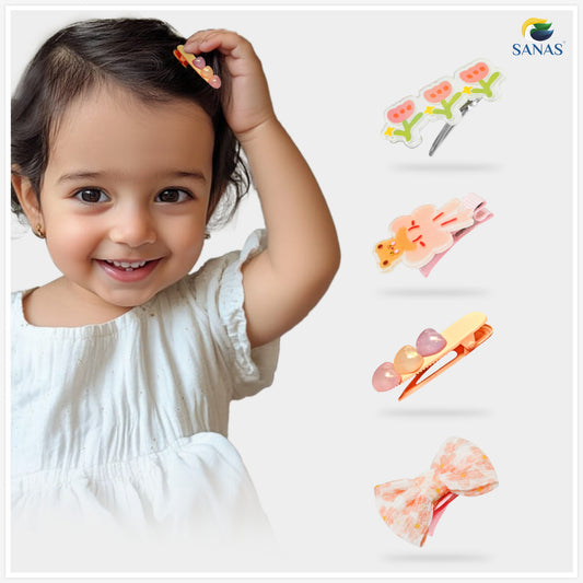 Sanas Orange Floral Baby Barrette - 8Pcs