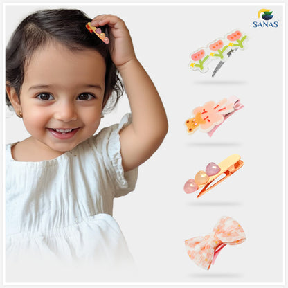 Sanas Orange Floral Baby Barrette - 8Pcs