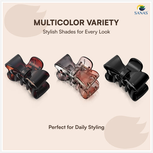 SANAS (3 Pcs) Bow Hair Clips Stylish Korean Claw Clips Aesthetic Cute Hair Accessories for Women and Girls Versatile 3 Shades (3 Pcs)