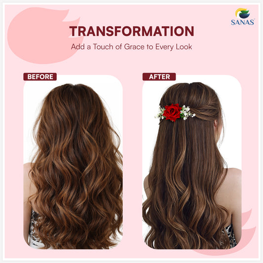 Sanas (1Pc) Red Rose Hair Accessories For Women Stylish French Pins For Hair Brooch For Women Traditional Artificial Flower For Hair Bun Accessories For Woman Party (Realistic Red Rose Shade)(1Pc)