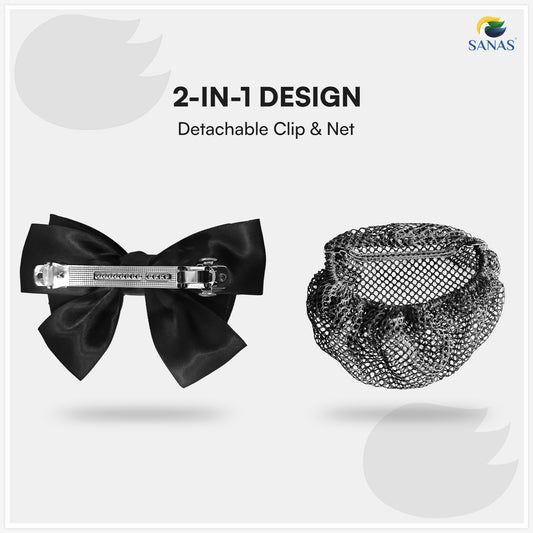 Sanas Hair Clip Juda Net Black For Women (Classic Black & Crystals)(1Pc)