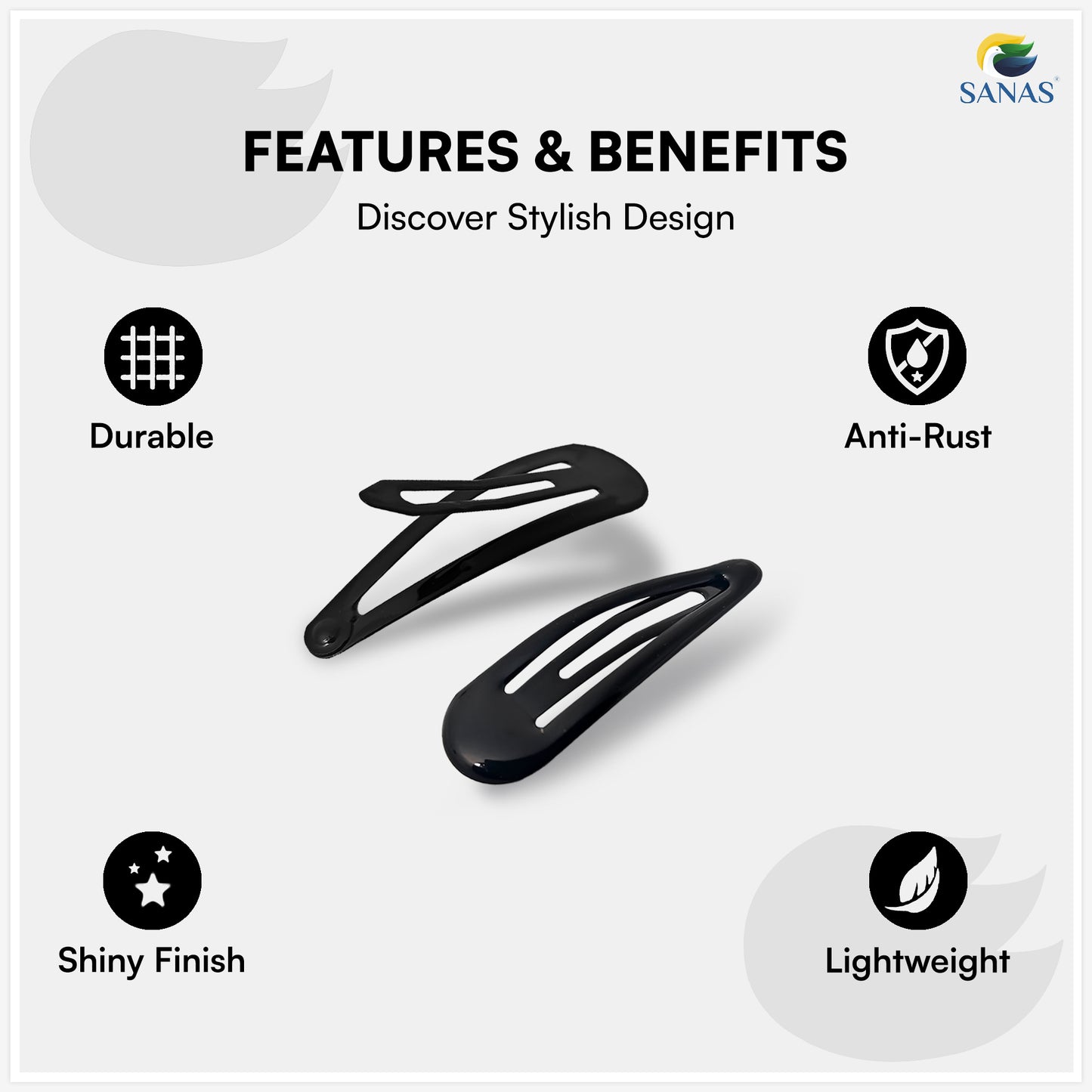 Black snap barrettes for everyday hair styling
