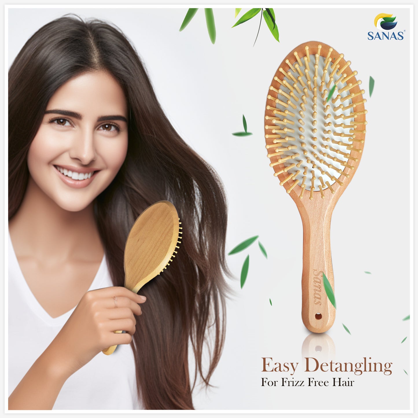 Sanas Wooden Hair Bamboo Brush - 1Pc