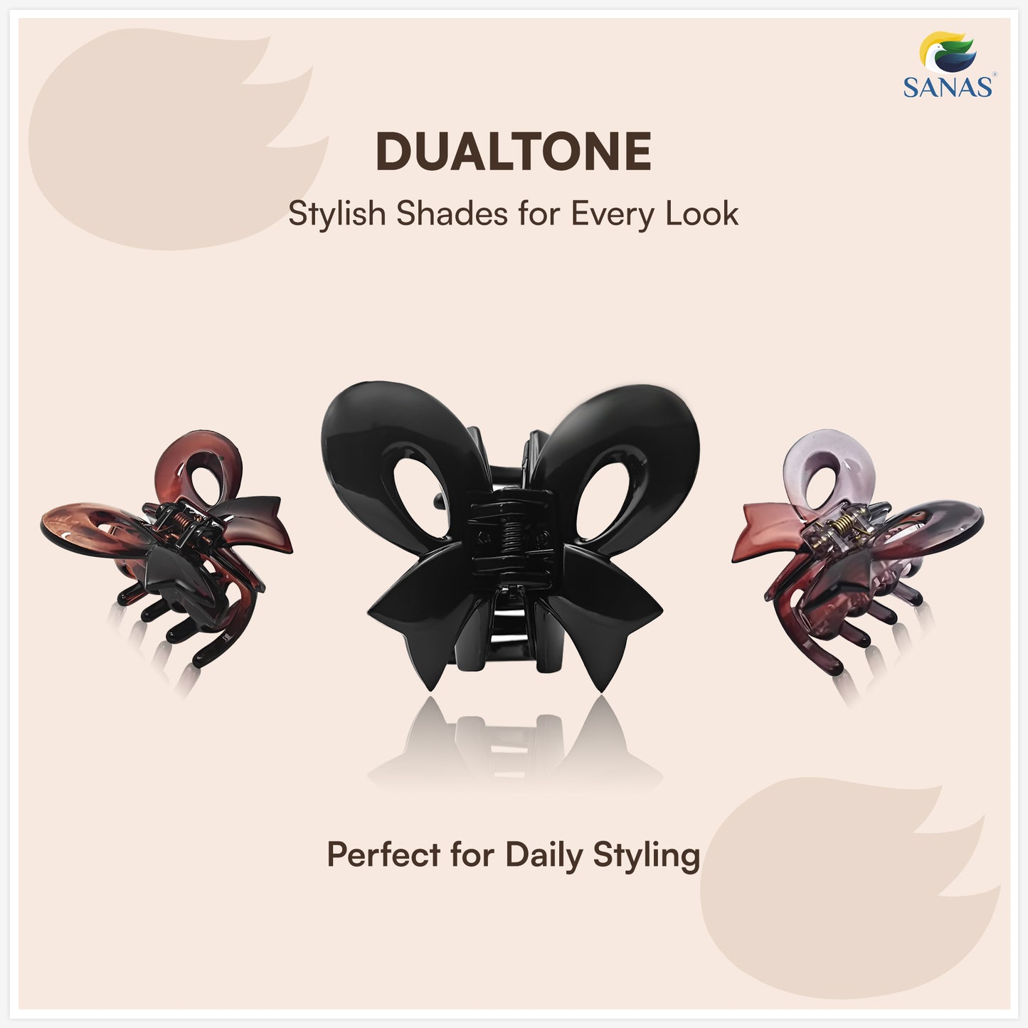 SANAS (3 Pcs) Bow Hair Clips Stylish Clutchers Aesthetic Claw Clips Hair Accessories for Women and Girls Black Brown and Dual Tone (3 Pcs)