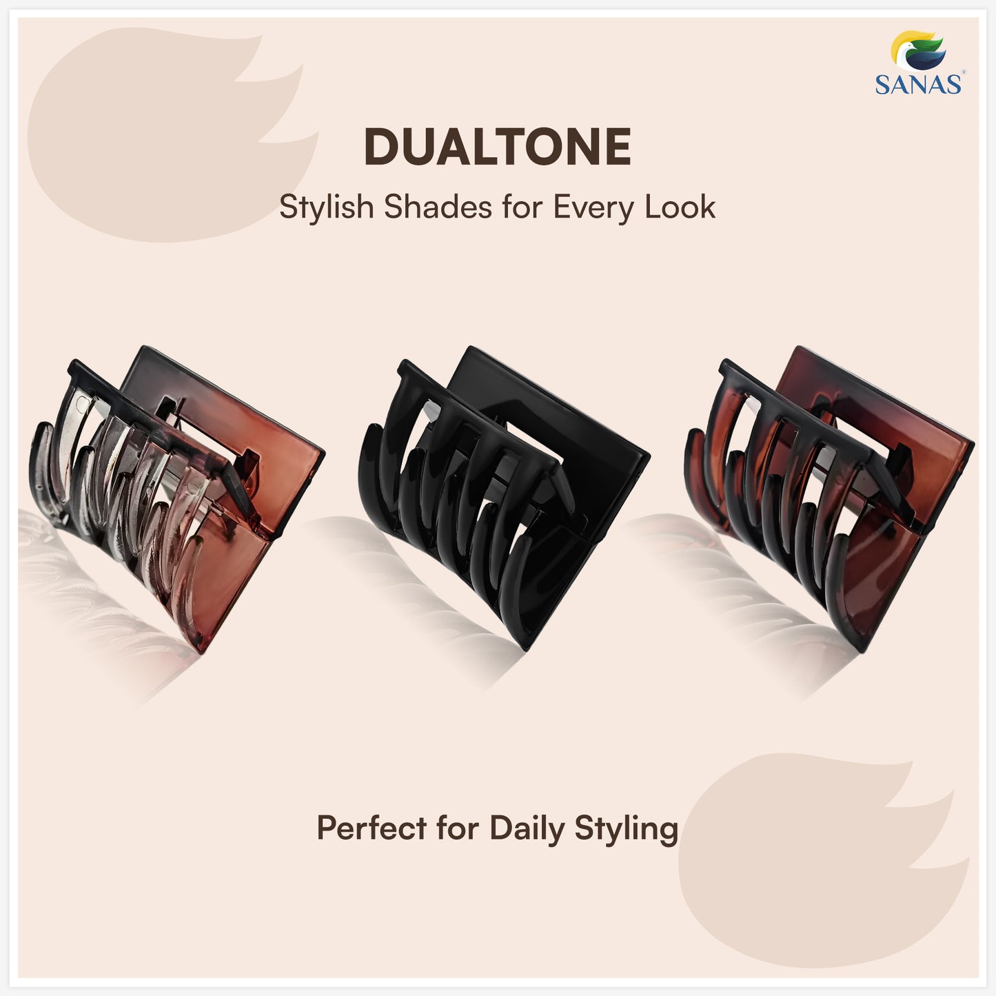 SANAS (3 Pcs) Hair Claw Clips Stylish Aesthetic Clutchers Cute Hair Accessories for Women and Girls Versatile 3 Shades (3 Pcs)