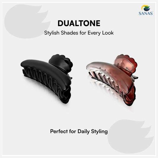 SANAS (2 Pcs) Hair Claw Clips Stylish Aesthetic Clutchers Hair Accessories for Women and Girls Versatile Black and Dual Tone (2 Pcs)