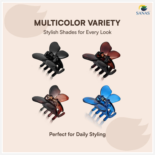SANAS (4 Pcs) Butterfly Hair Claw Clips Stylish Aesthetic Small Clutchers Hair Accessories for Women and Girls Versatile 4 Shades (4 Pcs)