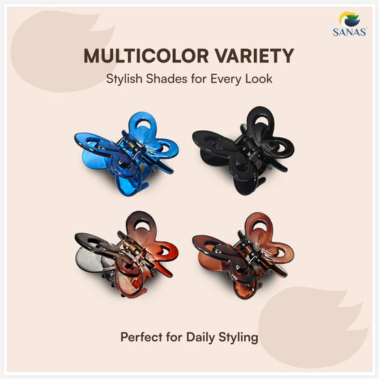 SANAS (4 Pcs) Butterfly Hair Claw Clips Stylish Aesthetic Korean Fashion Hair Accessories for Women and Girls Versatile 4 Shades (4 Pcs)