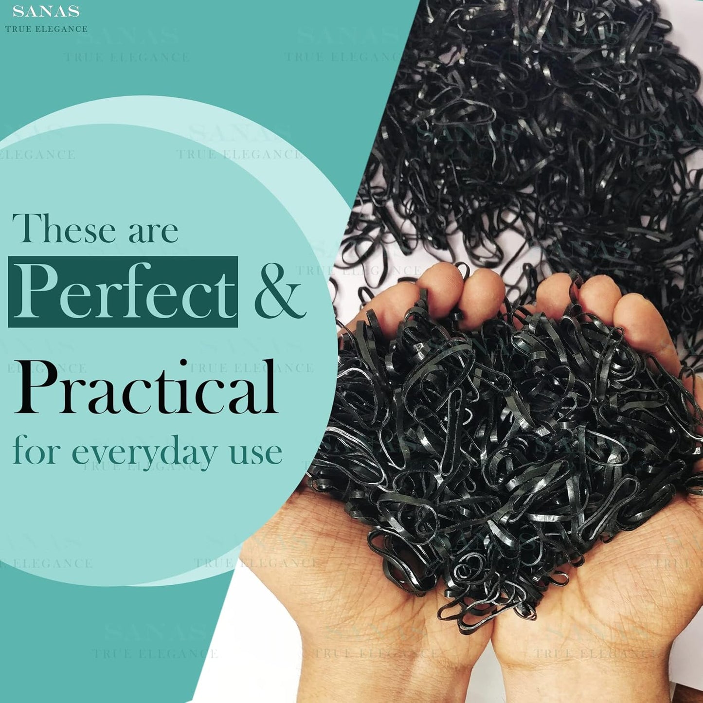 Sanas Medium Elastic Rubber Bands - 1100PCS (Black)