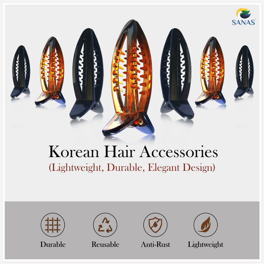 Sanas Korean Hair Accessories Banana Clips - 6Pcs