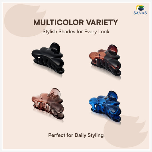 SANAS (4 Pcs) Small Hair Claw Clips Stylish Aesthetic Clutchers Cute Hair Accessories for Women and Girls Versatile 4 Shades (4 Pcs)