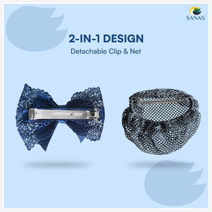 SANAS (1 Pc) Hair Clip Juda Net Elegant Blue Ribbon Hair Accessories for Women (1 Pc)
