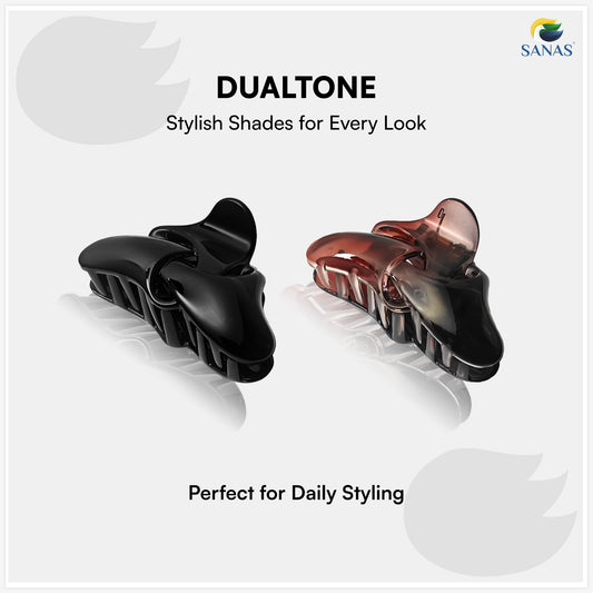 SANAS (2 Pcs) Hair Clips for Girls Stylish Claw Clips Aesthetic Fashion Hair Accessories Versatile Black and Dual Tone (2 Pcs)