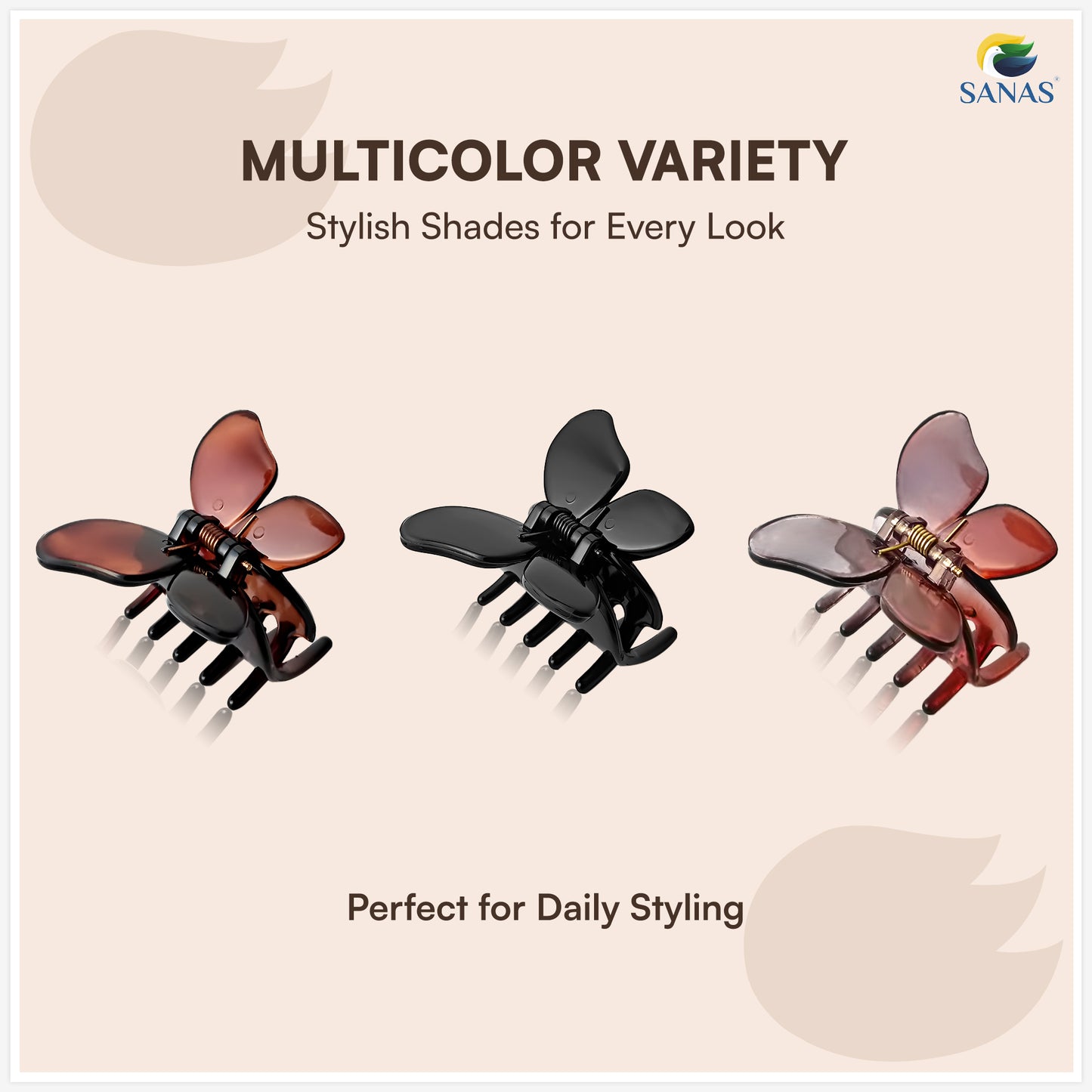 SANAS (3 Pcs) Butterfly Hair Claw Clips Stylish Aesthetic Clutchers Hair Accessories for Women and Girls Versatile 3 Shades (3 Pcs)