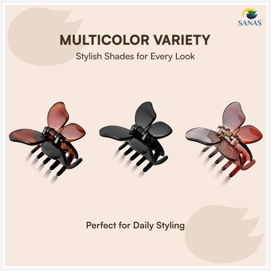 SANAS (3 Pcs) Butterfly Hair Claw Clips Stylish Aesthetic Clutchers Hair Accessories for Women and Girls Versatile 3 Shades (3 Pcs)