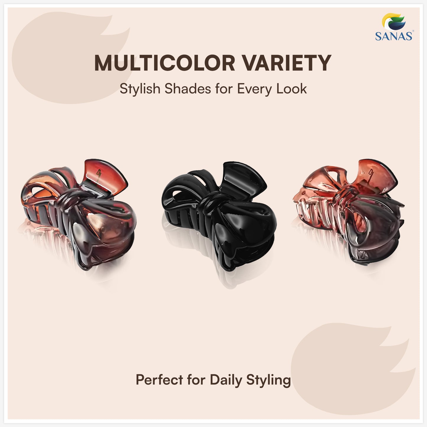 SANAS (3 Pcs) Bow Hair Clips Stylish Aesthetic Clutchers Cute Hair Accessories for Women and Girls Versatile 3 Shades (3 Pcs)