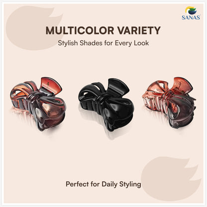 SANAS (3 Pcs) Bow Hair Clips Stylish Aesthetic Clutchers Cute Hair Accessories for Women and Girls Versatile 3 Shades (3 Pcs)