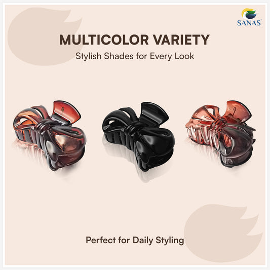 SANAS (3 Pcs) Bow Hair Clips Stylish Aesthetic Clutchers Cute Hair Accessories for Women and Girls Versatile 3 Shades (3 Pcs)