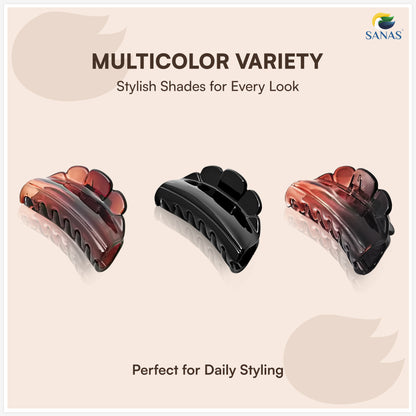 SANAS (3 Pcs) Small Hair Claw Clips Stylish Aesthetic Clutchers Cute Hair Accessories for Women and Girls Versatile 3 Shades (3 Pcs)