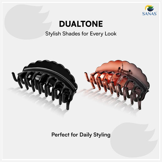 SANAS (2 Pcs) Hair Claw Clips Stylish Aesthetic Fashion Hair Accessories for Women and Girls Elegant Black and Dual Tone (2 Pcs)