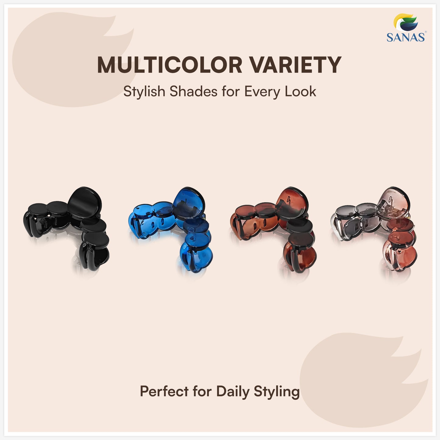 SANAS (4 Pcs) Stylish Small Hair Claw Clips Aesthetic Cute Hair Accessories for Women and Girls Versatile 4 Shades (4 Pcs)