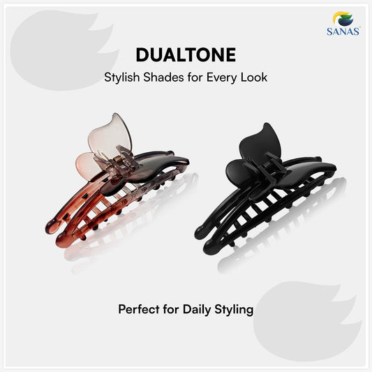 SANAS (2 Pcs) Butterfly Hair Claw Clips Stylish Aesthetic Clutchers Hair Accessories for Women and Girls Trendy Black and Dual Tone (2 Pcs)