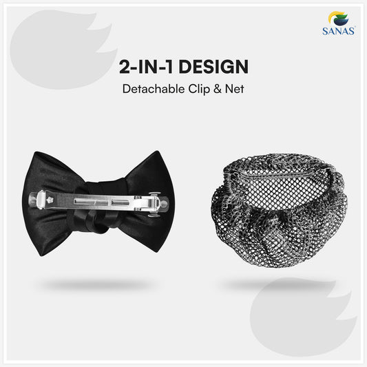 Sanas Plain Barrette Bow Net (Jet Black) 1 Pc