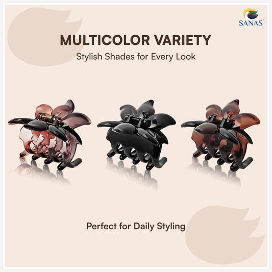 Sanas Flower Clips For Girls (3Pcs) Flower Clips For Women Hair Clips For Women Stylish Clutchers For Hair Claw Clip For Women Aesthetic Fashion Accessories For Girls Teenage (3Pcs)(3 Versatile Shades)