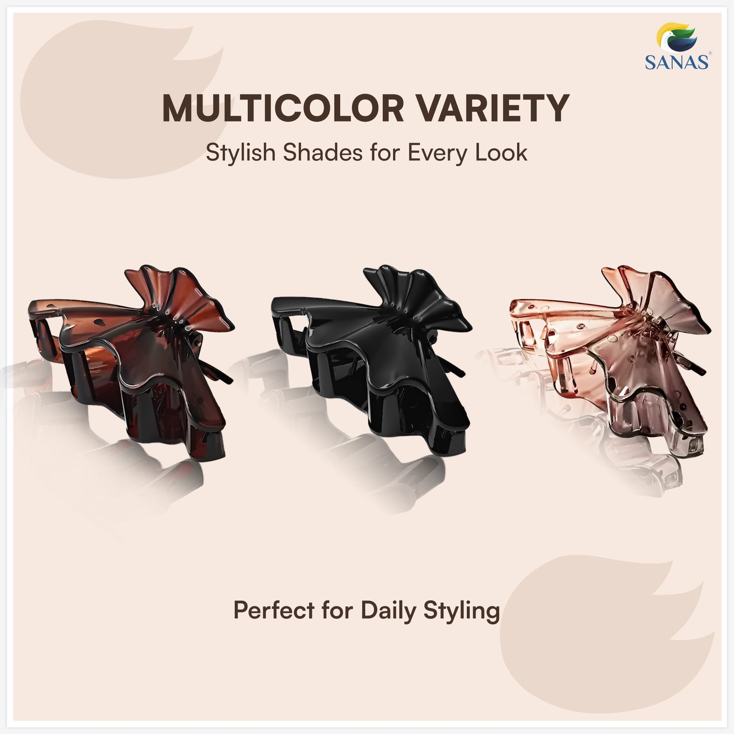 SANAS (3 Pcs) Shell Design Hair Claw Clips Stylish Aesthetic Clutchers Hair Accessories for Women and Girls Versatile 3 Shades (3 Pcs)