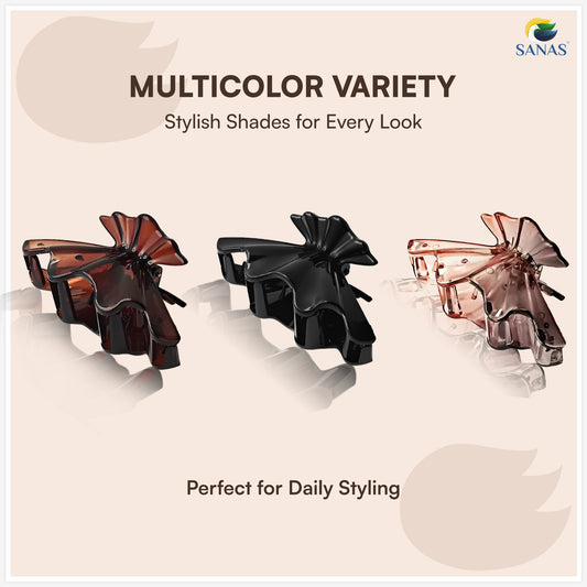 SANAS (3 Pcs) Shell Design Hair Claw Clips Stylish Aesthetic Clutchers Hair Accessories for Women and Girls Versatile 3 Shades (3 Pcs)