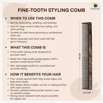 Sanas Comb Set For Women (7Pcs) Wood-Like Plastic Wooden Comb