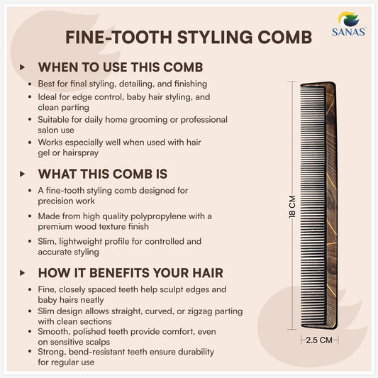 Sanas Comb Set For Women (7Pcs) Wood-Like Plastic Wooden Comb