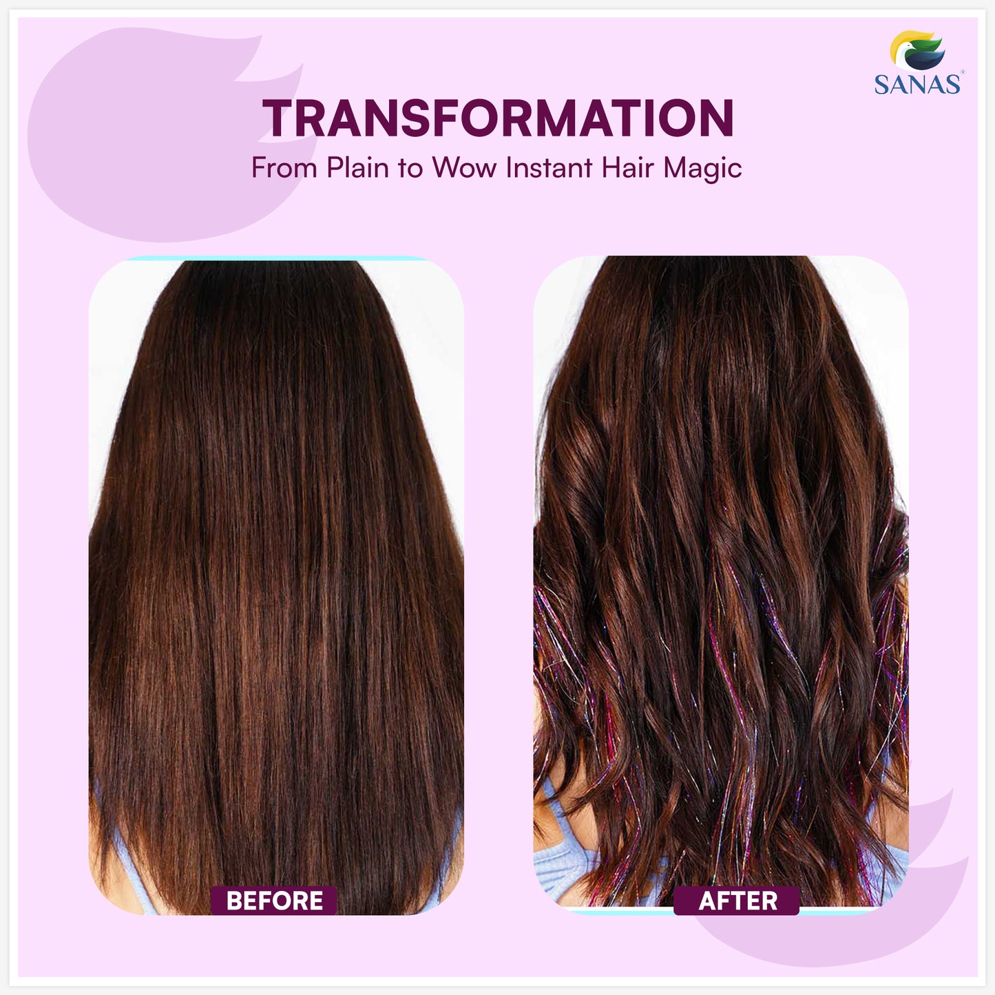 Sanas Glitter Hair Extensions Tinsel - 12Pcs