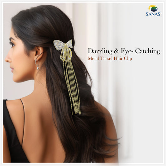 Sanas Rhinestone Bow Knot Tassel Clip 1Pc