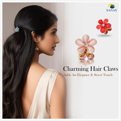 Sanas Shiny Stone Flower Clips - 7Pcs